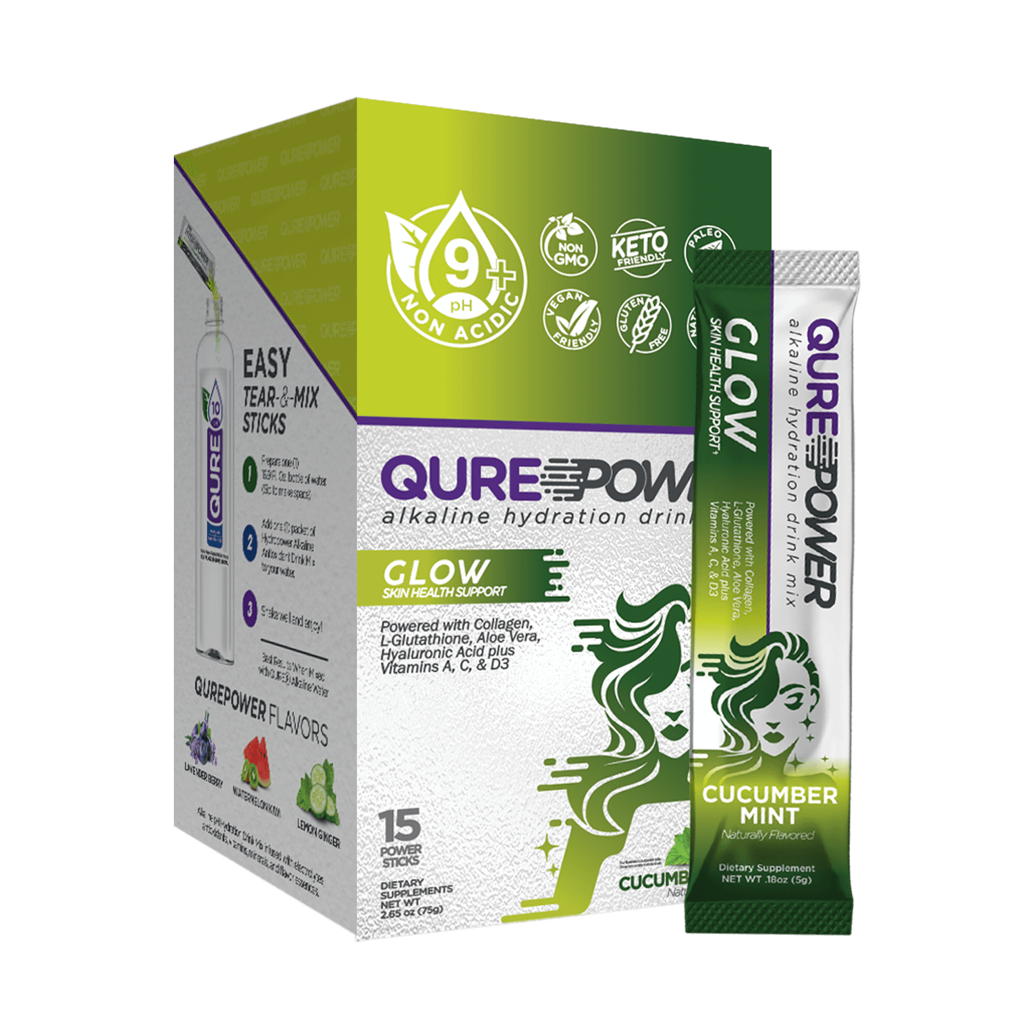 QURE Power Glow Best Alkaline Hydration Drink Mix Box